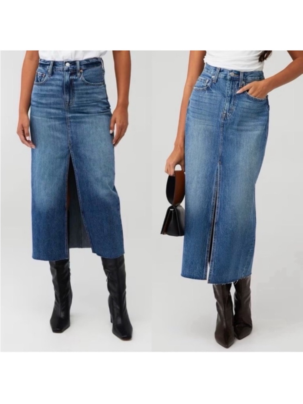 Pistola Alice Split Front Denim Midi Skirt in Maui Mid Dsrk Wash size 25 / 0